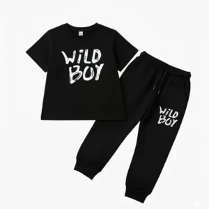 “Black Wild Boy kids t shirt and trouser set for boys summer outfit”