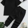 Black Wild Boy kids t shirt and trouser set for boys summer outfit