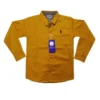 Mustard: Trendy mustard yellow boys' cotton shirt with a soft matte finish and long sleeves.