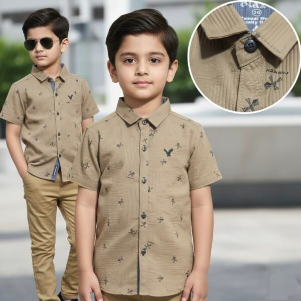 Boys Embossed Short Sleeve Casual Shirt - Summer Button Down