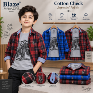 Boys contrast-collar cotton check shirt, full sleeve, from Blaze Garments