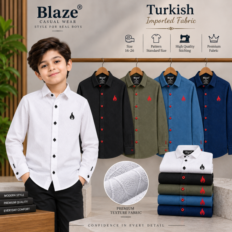 Boys Turkish Textured Jacquard Casual Shirt – Full Sleeve