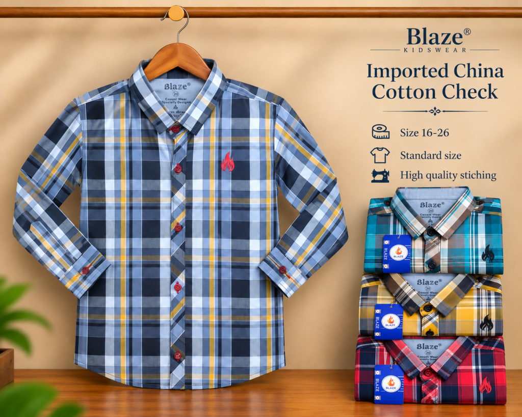 Boys Imported China Cotton Check Shirt – Sky Plaid