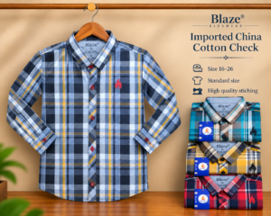 Boys Imported China Cotton Check Shirt – Sky Plaid