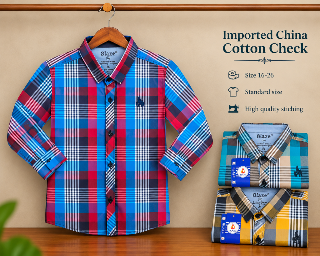 Boys Imported China Cotton Check Shirt – Royal Plaid