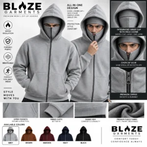 Men's Hoodie with Inner Face Cover & Cap Layer