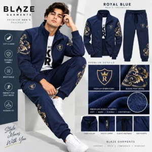 Men's zipper fleece tracksuit, jacket and jogger set, Royal Blue