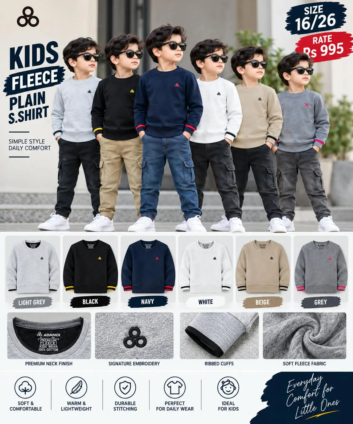 Kids Plain Fleece Sweatshirt - colours, details and rate sheet