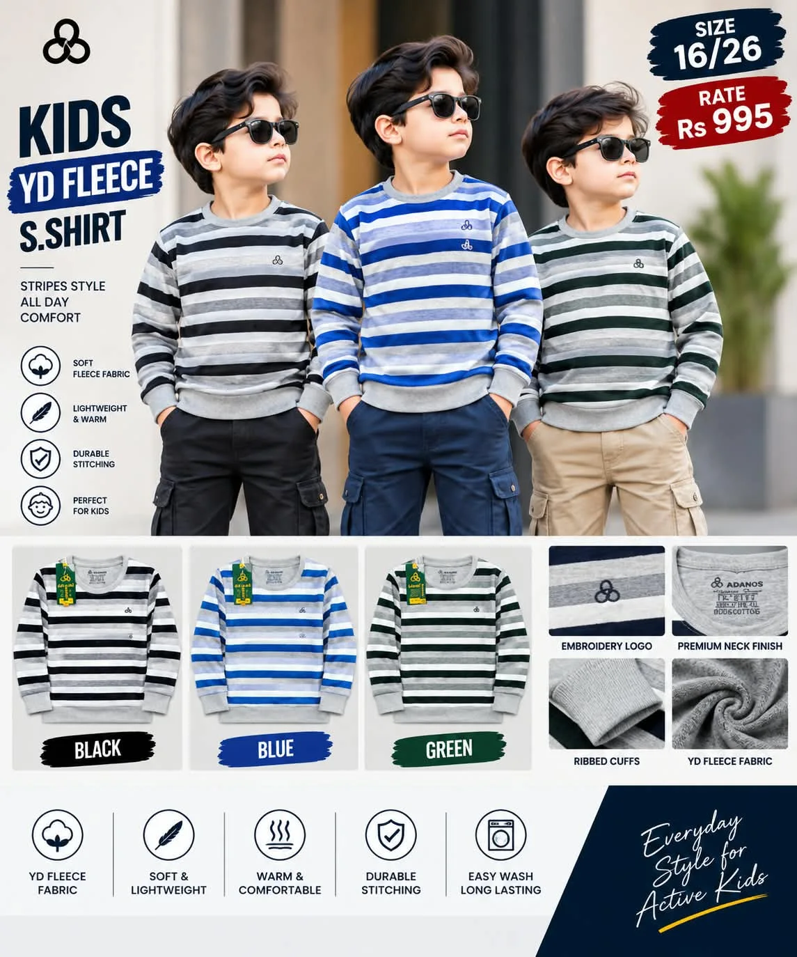 Kids YD Fleece Striped Sweatshirt - colours, details and rate sheet